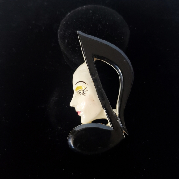 Vintage Musical Note Ladies' Face Pin Brooch - Picture 2 of 4
